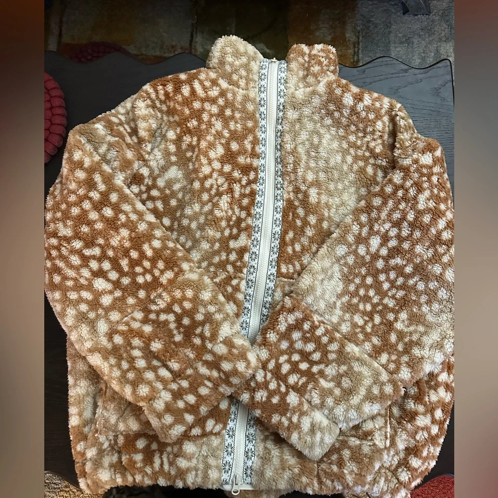 NWOT BDG Mae Printed Piled Fleece Zip-Up Jacket | Large | Color: Fawn Print - Picture 5 of 7